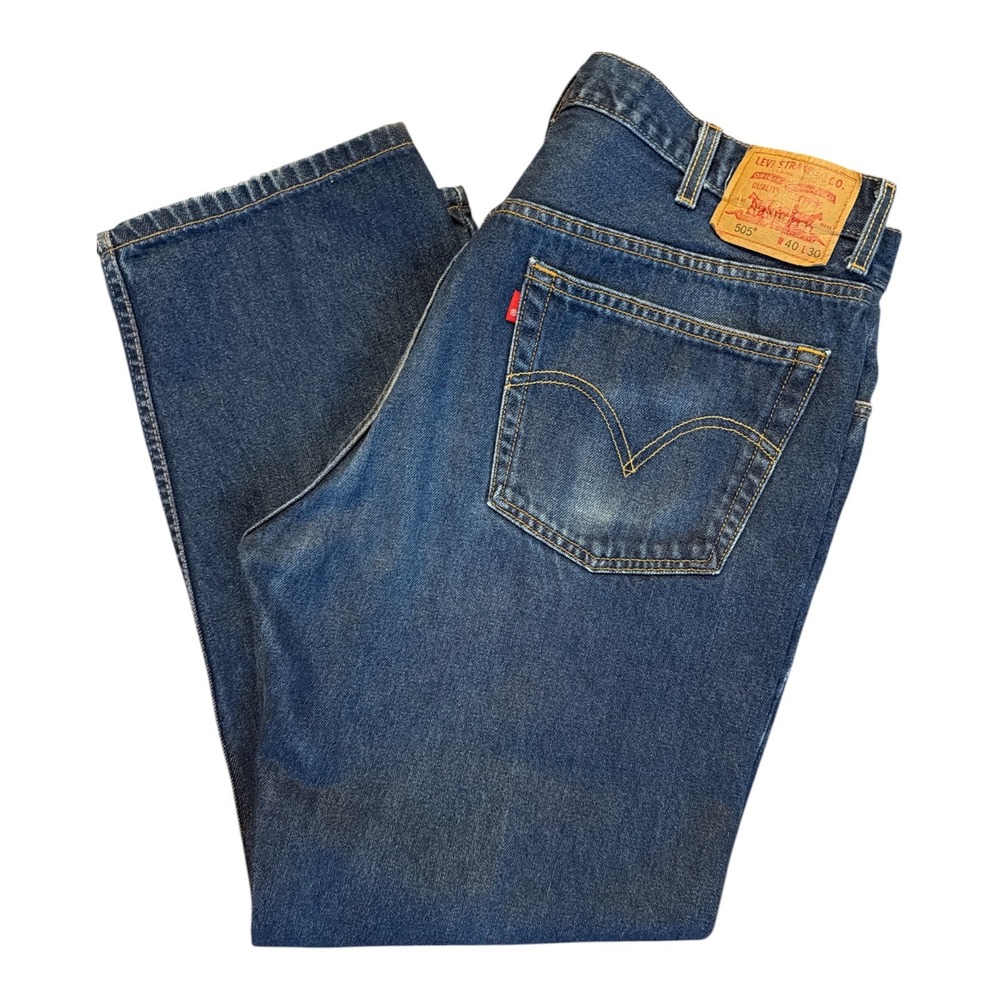 Levis Y2K 505 Regular Fit Blue Denim Jeans Men 40x30 Straight Leg Vintage Cotton
